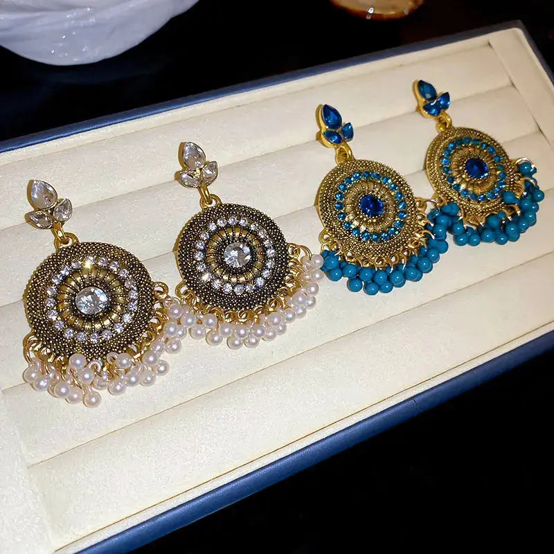 Lovcia Sparkling Rhinestone Drop Earrings with Alloy Beads for Women-Earrings-White-One Size-White