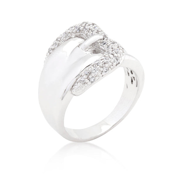 Lovcia Sparkling Rhodium-Plated Buckle Ring with Cubic Zirconia-Rings-5-5