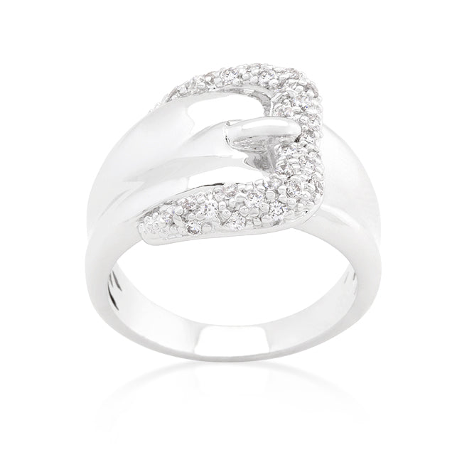 Lovcia Sparkling Rhodium-Plated Buckle Ring with Cubic Zirconia-Rings-5-5
