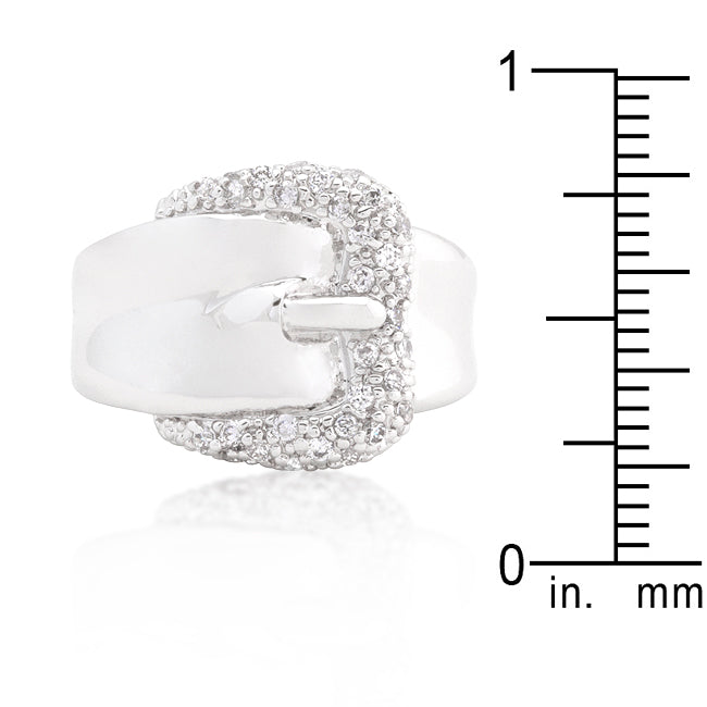 Lovcia Sparkling Rhodium-Plated Buckle Ring with Cubic Zirconia-Rings-5-5