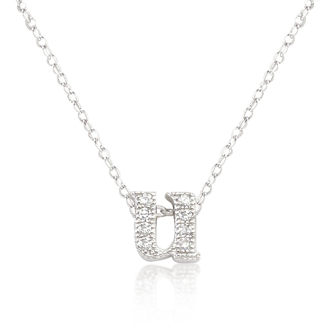 Lovcia Sparkling Silver Initial U Letter Necklace with Cubic Zirconia Accents-Pendants-