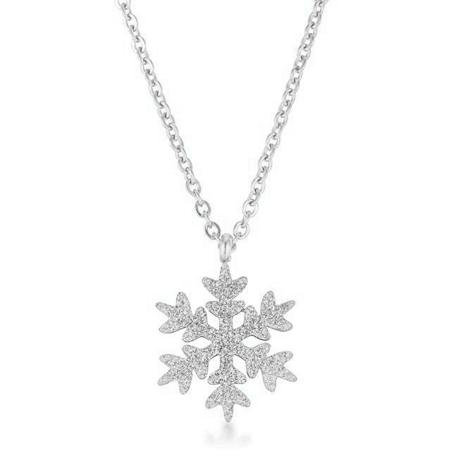Lovcia Sparkling Snowflake Silvertone Stainless Steel Necklace-Necklaces-