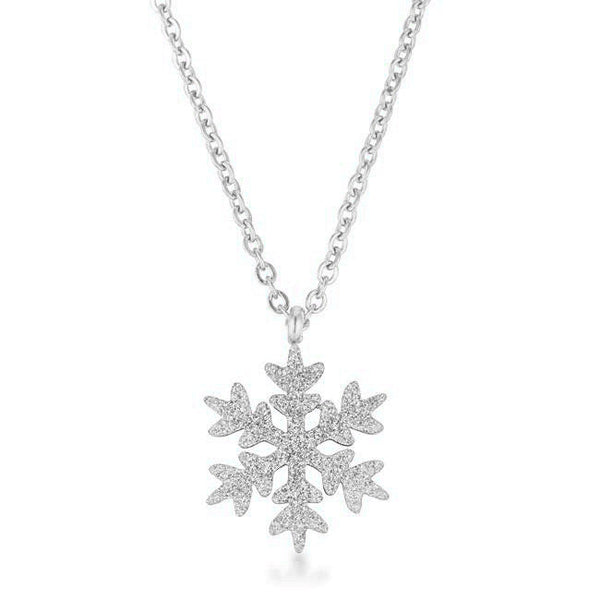 Lovcia Sparkling Snowflake Silvertone Stainless Steel Necklace-Necklaces-
