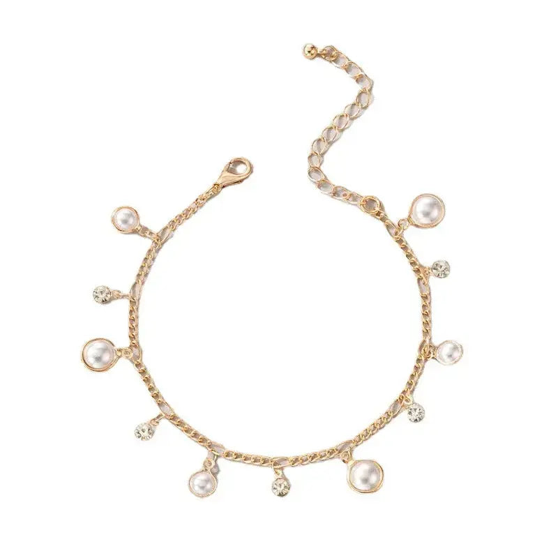 Lovcia Sparkling Zircon Pearl Tassel Anklet for Women - Radiate Elegance with Every Step-Anklets-Gold-Gold