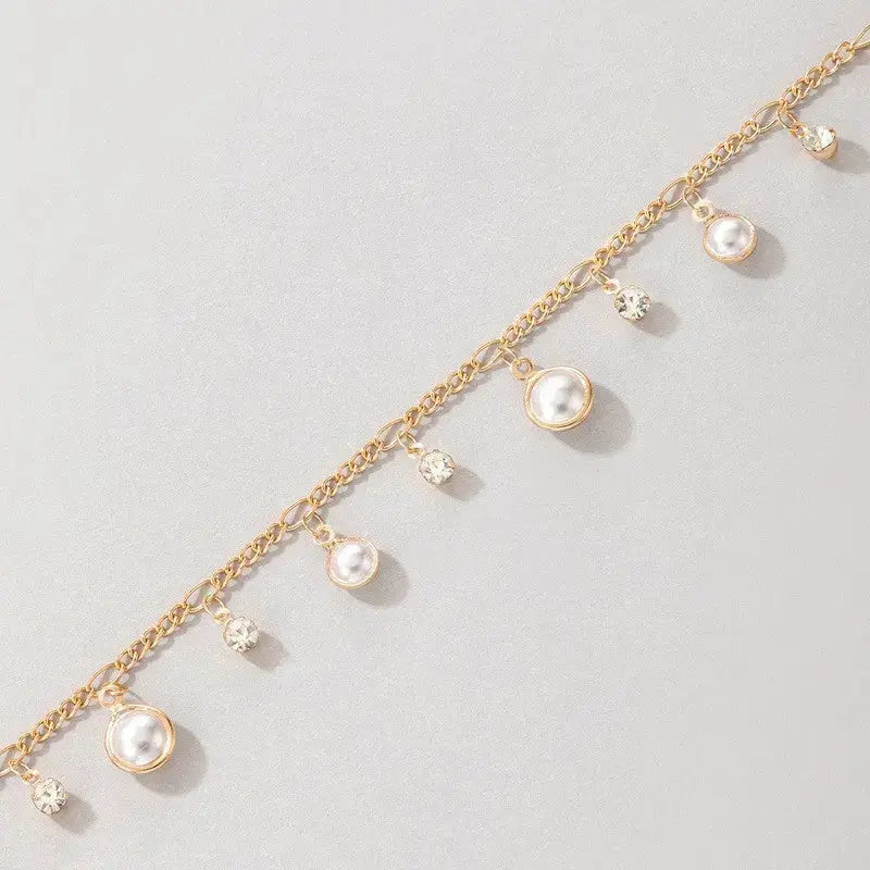 Lovcia Sparkling Zircon Pearl Tassel Anklet for Women - Radiate Elegance with Every Step-Anklets-Gold-Gold