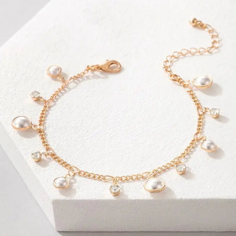 Lovcia Sparkling Zircon Pearl Tassel Anklet for Women - Radiate Elegance with Every Step-Anklets-Gold-Gold