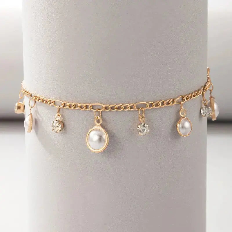 Lovcia Sparkling Zircon Pearl Tassel Anklet for Women - Radiate Elegance with Every Step-Anklets-Gold-Gold