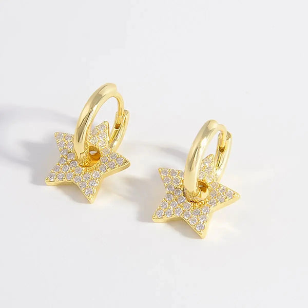 Lovcia Sparkling Zircon Star Earrings in 925 Sterling Silver for Women-Earrings-Gold-One Size-Gold