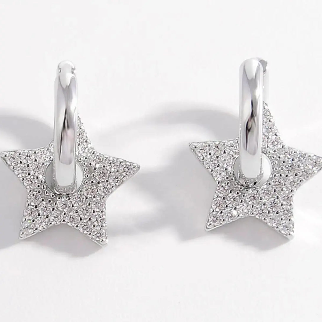 Lovcia Sparkling Zircon Star Earrings in 925 Sterling Silver for Women-Earrings-Gold-One Size-Gold