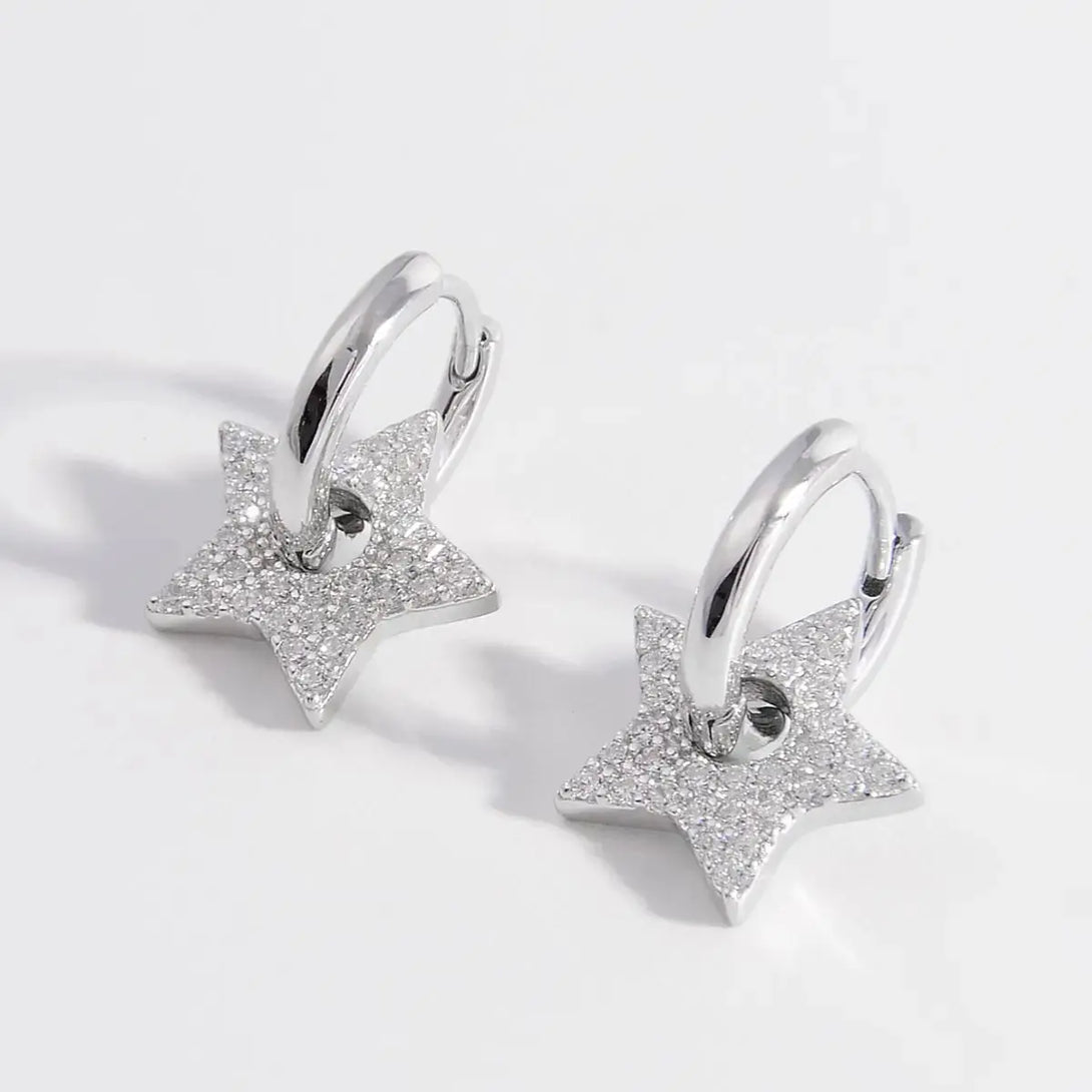 Lovcia Sparkling Zircon Star Earrings in 925 Sterling Silver for Women-Earrings-Silver-One Size-Silver