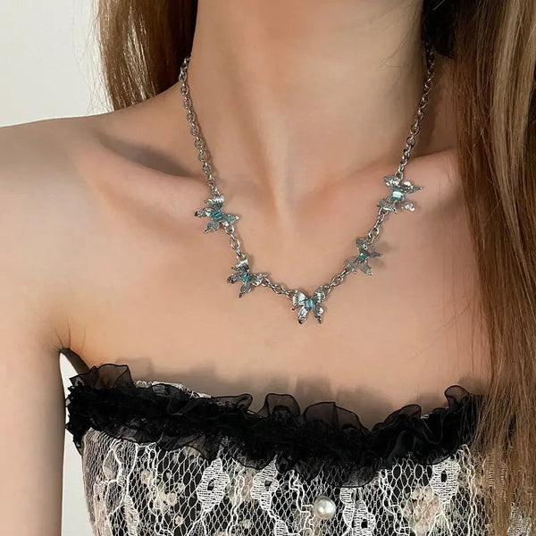 Lovcia Speciality Design Blue Diamond Butterfly Necklace for Women-Necklaces-5 Butterfly Necklace-5 Butterfly Necklace
