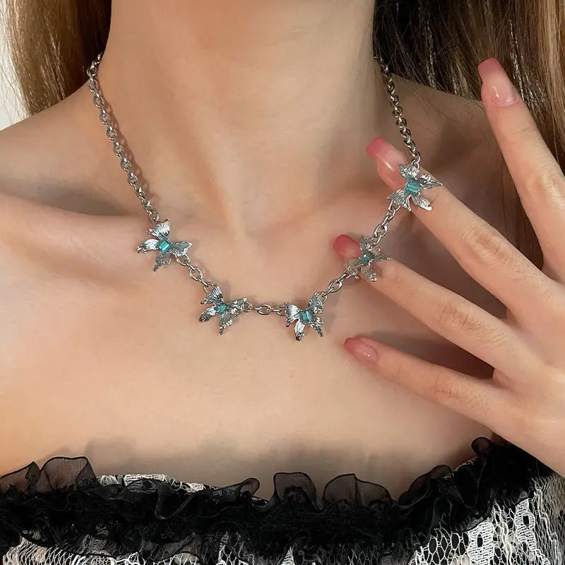 Lovcia Speciality Design Blue Diamond Butterfly Necklace for Women-Necklaces-5 Butterfly Necklace-5 Butterfly Necklace