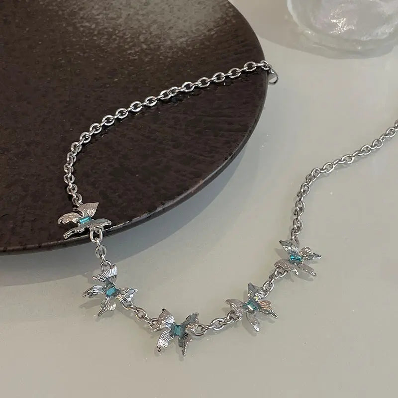 Lovcia Speciality Design Blue Diamond Butterfly Necklace for Women-Necklaces-5 Butterfly Necklace-5 Butterfly Necklace