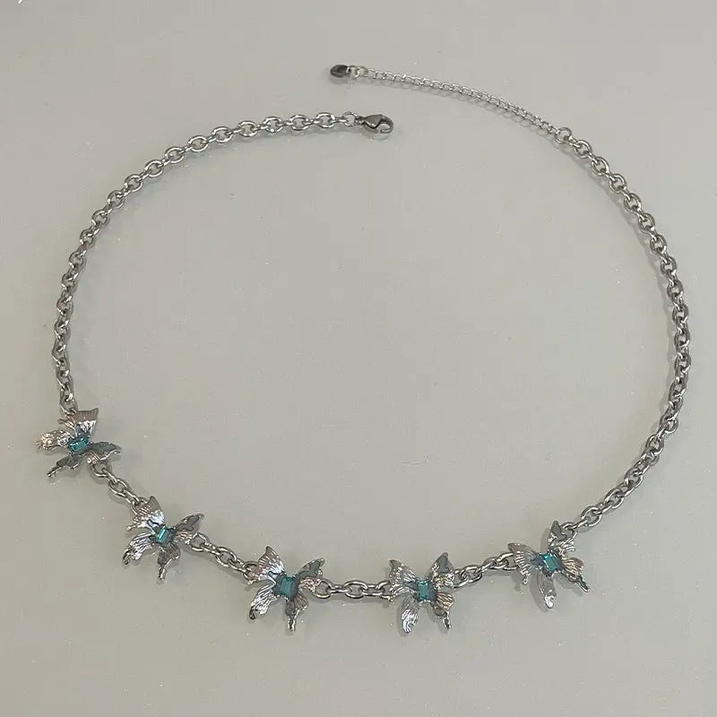 Lovcia Speciality Design Blue Diamond Butterfly Necklace for Women-Necklaces-5 Butterfly Necklace-5 Butterfly Necklace