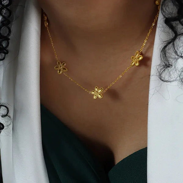 Lovcia Speciality Design Round Flower Bracelet And Necklace Set-Necklaces-E425 Gold Bracelet-E425 Gold Bracelet
