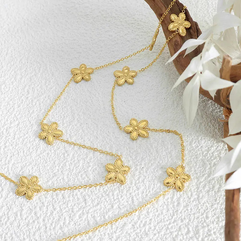 Lovcia Speciality Design Round Flower Bracelet And Necklace Set-Necklaces-E425 Gold Bracelet-E425 Gold Bracelet