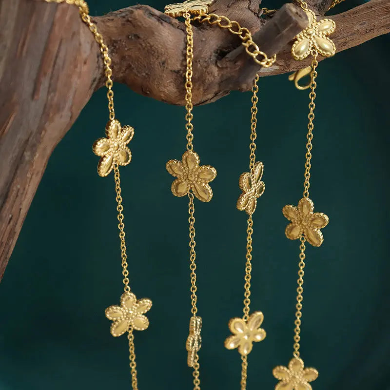Lovcia Speciality Design Round Flower Bracelet And Necklace Set-Necklaces-E425 Gold Bracelet-E425 Gold Bracelet