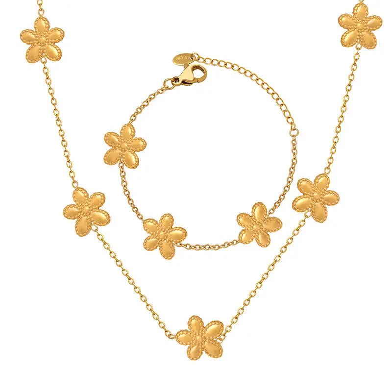Lovcia Speciality Design Round Flower Bracelet And Necklace Set-Necklaces-E425 Gold Bracelet-E425 Gold Bracelet