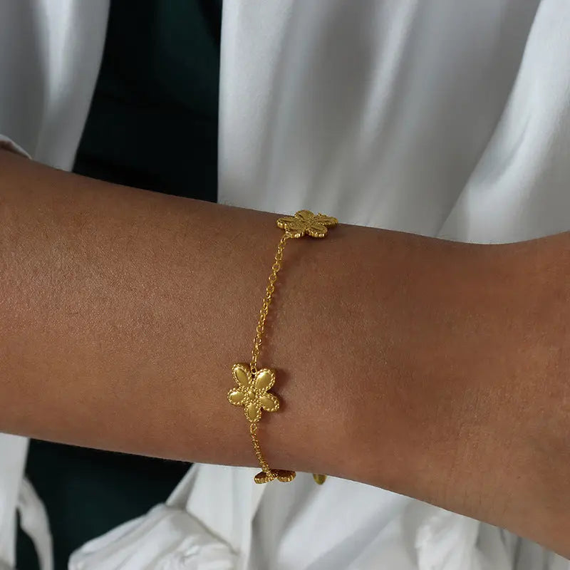Lovcia Speciality Design Round Flower Bracelet And Necklace Set-Necklaces-E425 Gold Bracelet-E425 Gold Bracelet