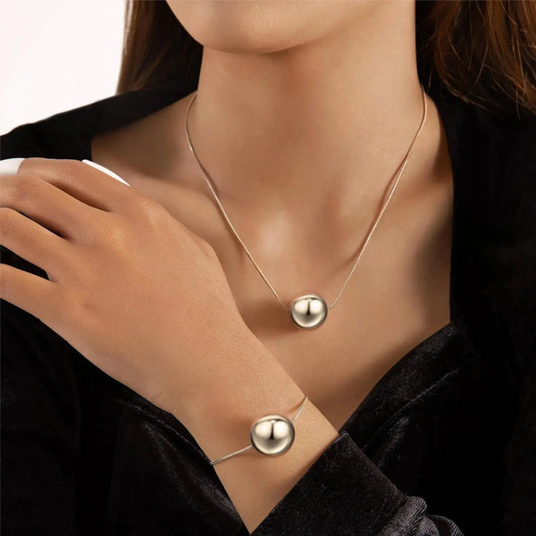 Lovcia Sphere Charm Silver Plated Necklace and Bracelet Jewellery Set for Women-Necklaces-Silver-Silver