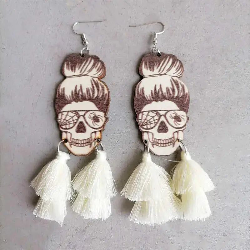 Lovcia Spider Grandma Tassel Detail Dangle Earrings-Earrings-Cream-One Size-Cream