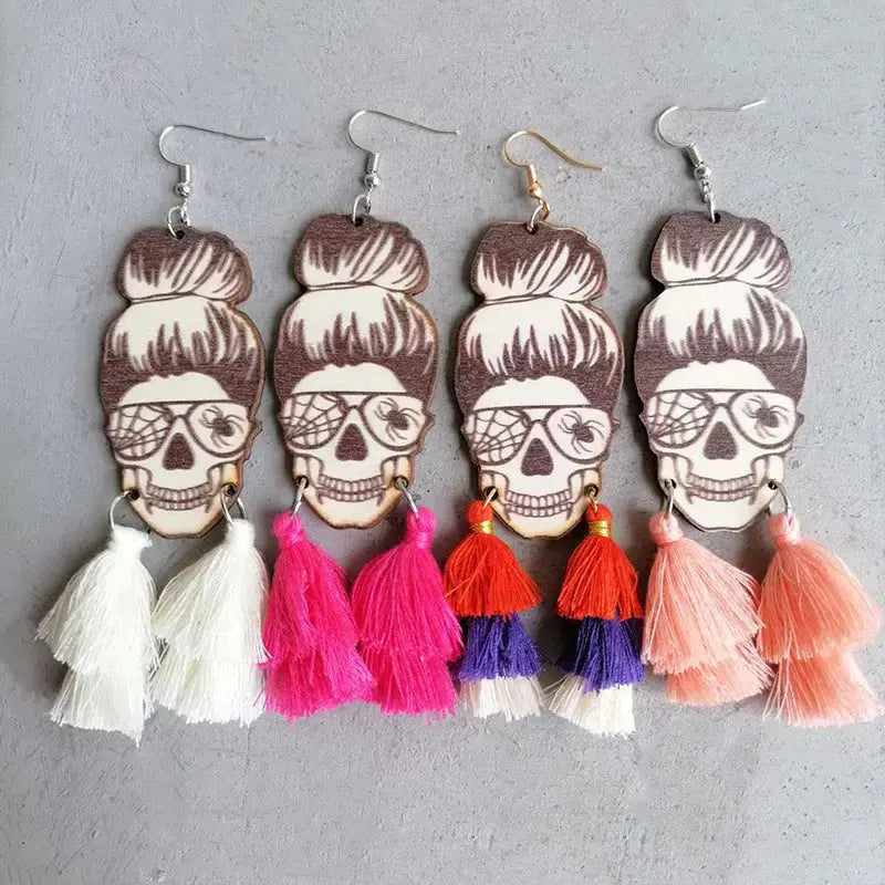 Lovcia Spider Grandma Tassel Detail Dangle Earrings-Earrings-Cream-One Size-Cream
