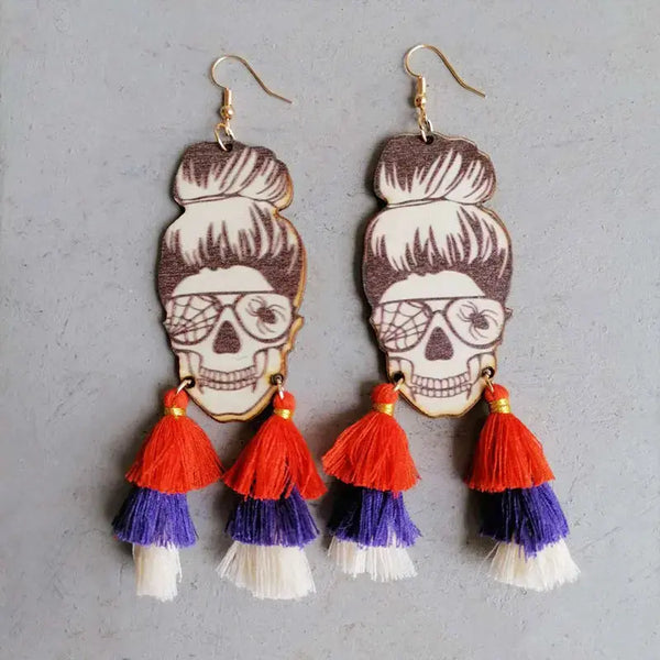 Lovcia Spider Grandma Tassel Detail Dangle Earrings-Earrings-Multicolor-One Size-Multicolor