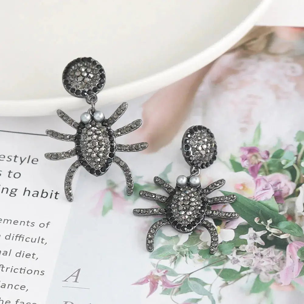 Lovcia Spider Rhinestone Alloy Earrings-Earrings-Black-One Size-Black