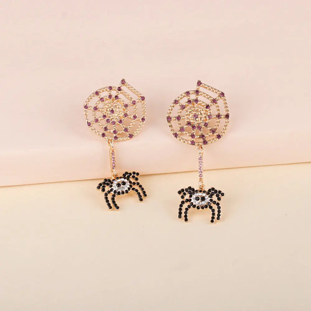 Lovcia Spider Rhinestone Alloy Earrings-Earrings-Gold-One Size-Gold