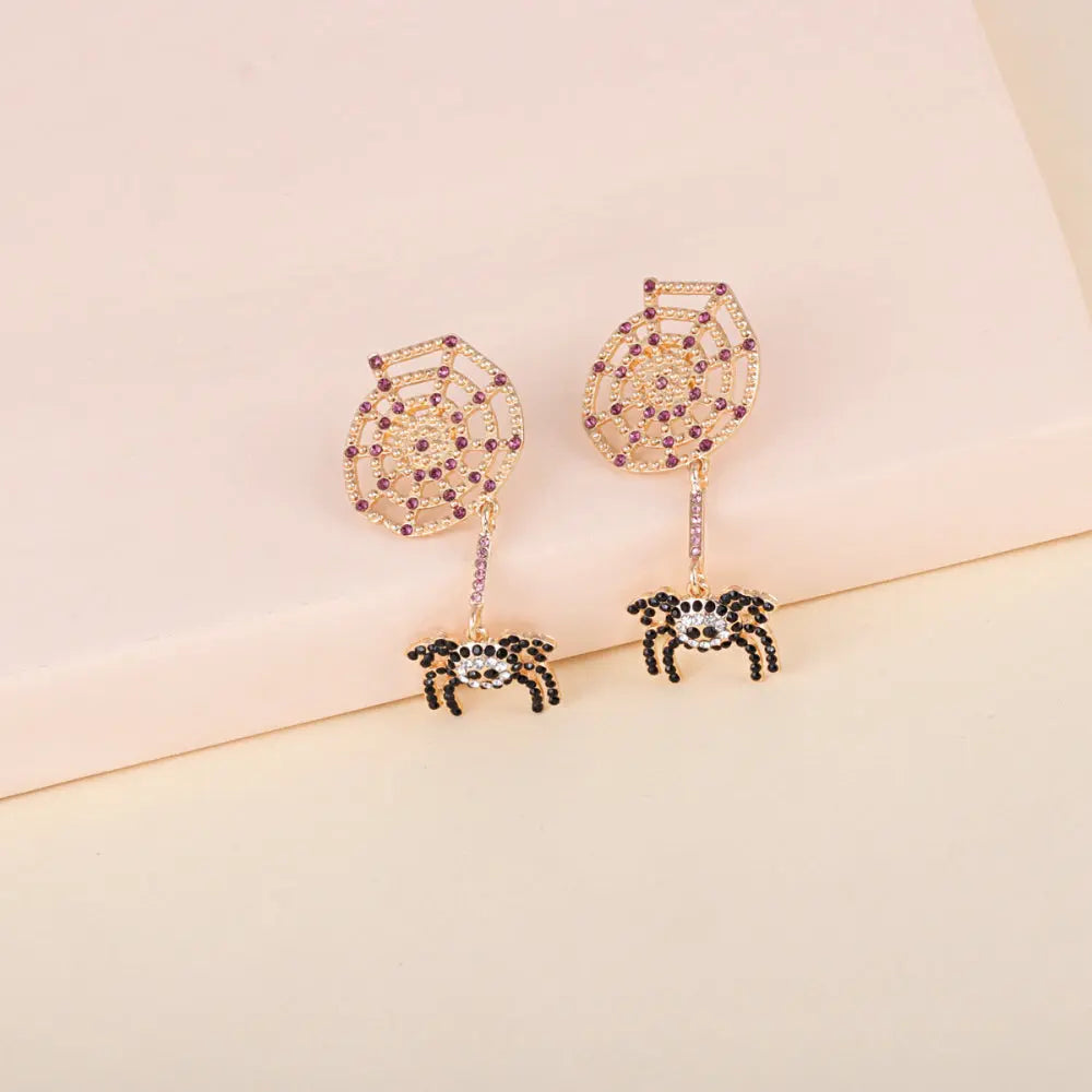Lovcia Spider Rhinestone Alloy Earrings-Earrings-Gold-One Size-Gold