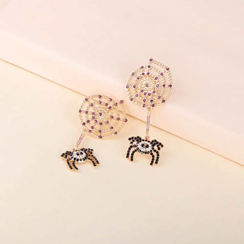 Lovcia Spider Rhinestone Alloy Earrings-Earrings-Gold-One Size-Gold