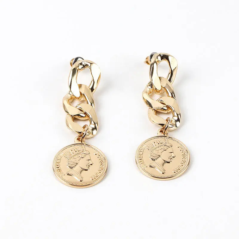 Lovcia Spiral Silver Stud Earrings Chain in Queen Coin and Flower Designs-Earrings-Coin-Coin