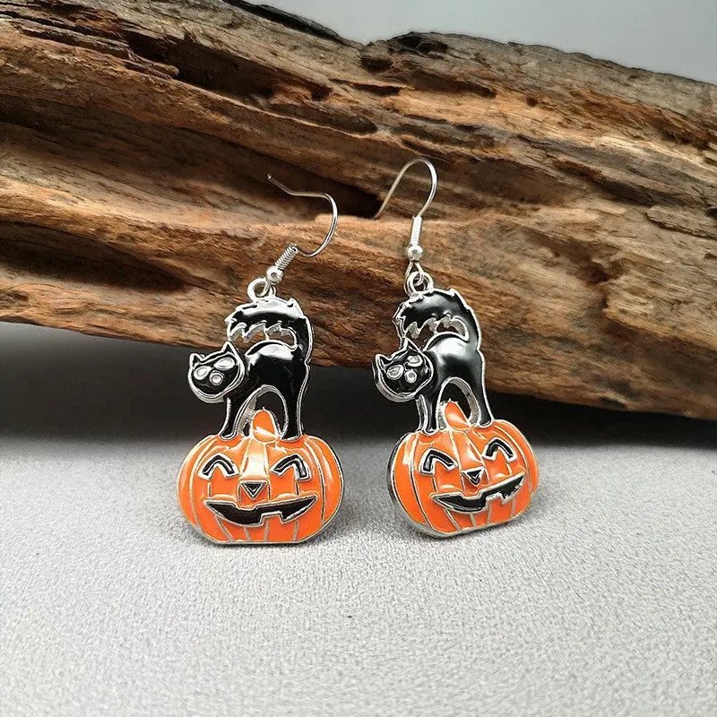 Lovcia Spooky Halloween Cartoon Earrings for Women - Ghost, Pumpkin, Bat Designs-Earrings-HE12722-HE12722
