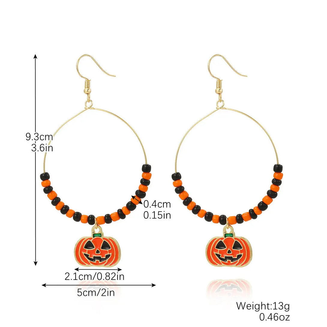 Lovcia Spooky Pumpkin and Skull Bat Earrings Set for Halloween-Earrings-E2307 10 Bead Pumpkin Head-E2307 10 Bead Pumpkin Head