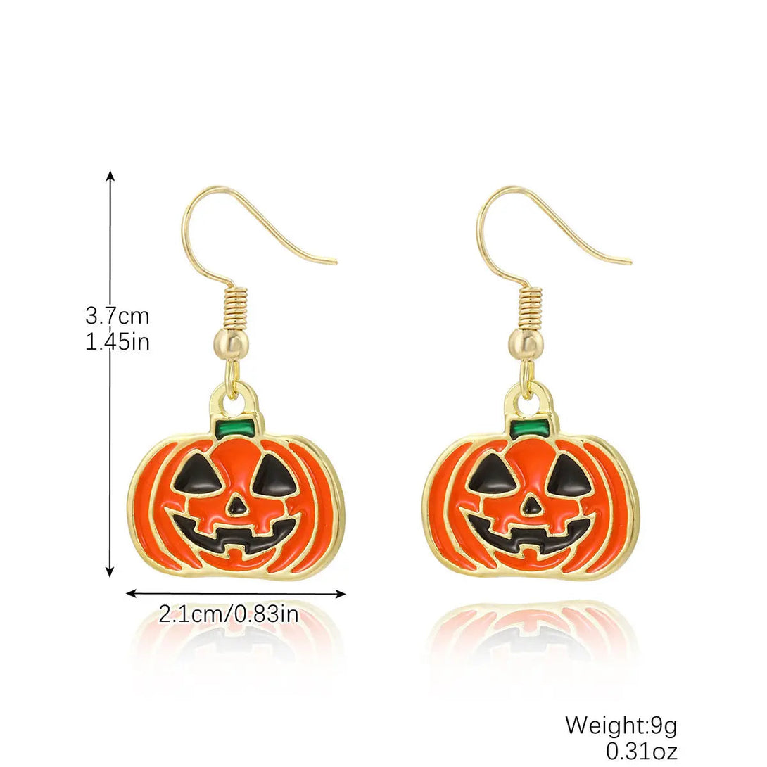 Lovcia Spooky Pumpkin and Skull Bat Earrings Set for Halloween-Earrings-E2307 5 Pumpkin Head-E2307 5 Pumpkin Head