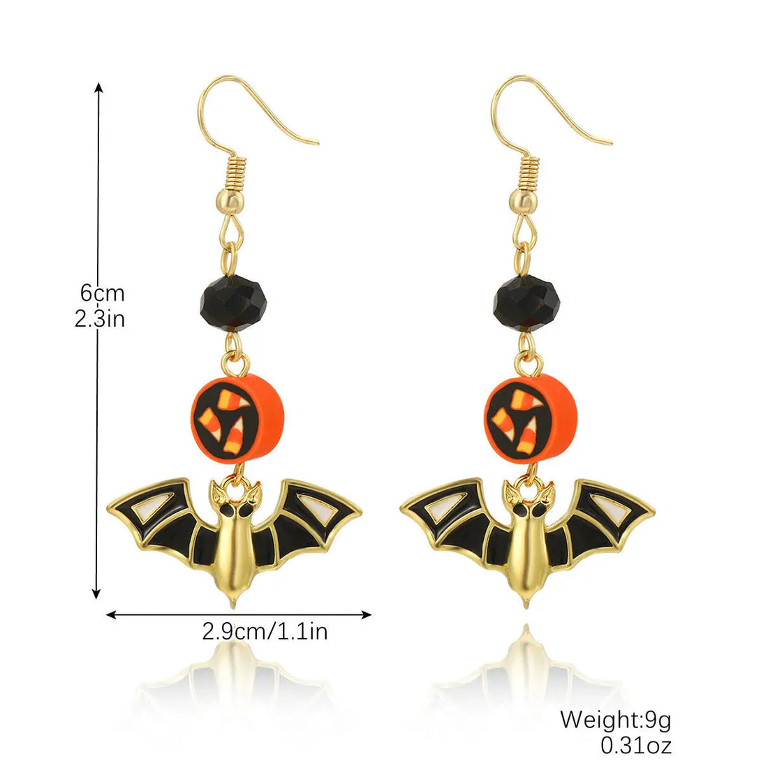 Lovcia Spooky Pumpkin and Skull Bat Earrings Set for Halloween-Earrings-E2307 7 Orange Bat-E2307 7 Orange Bat