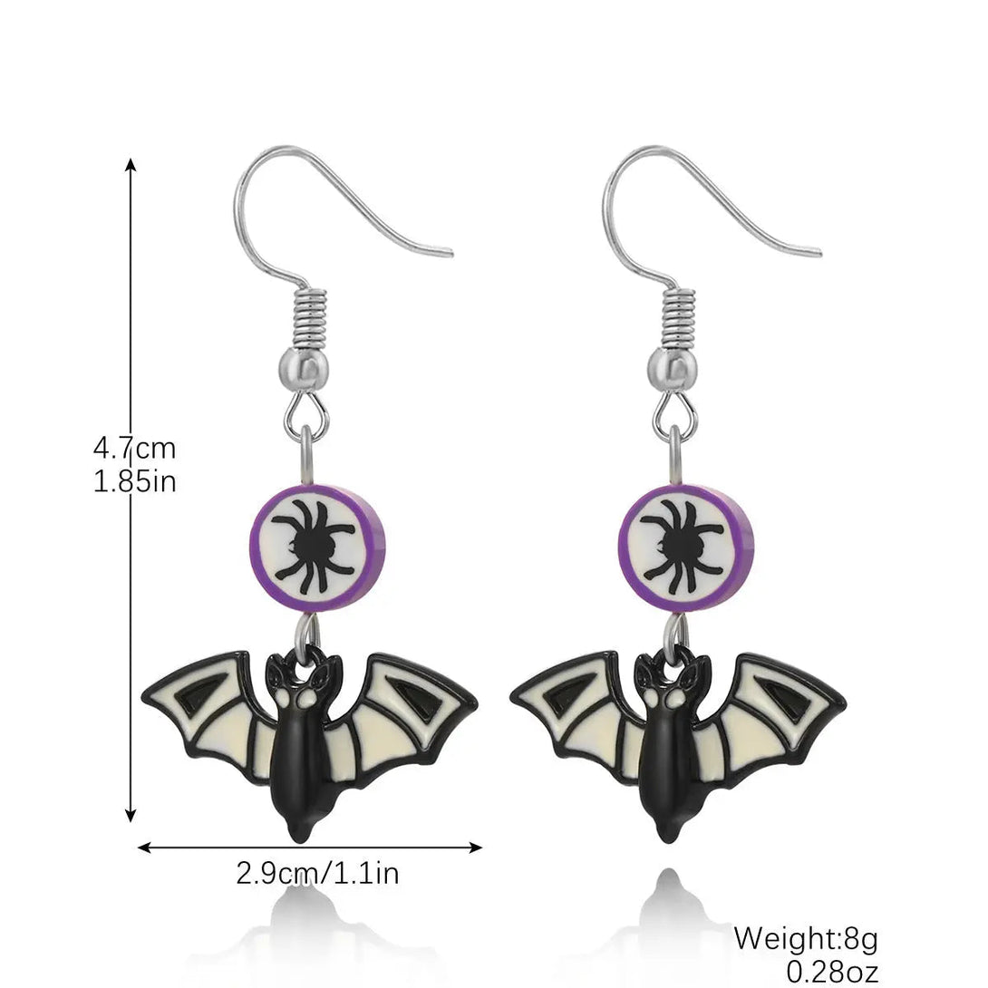 Lovcia Spooky Pumpkin and Skull Bat Earrings Set for Halloween-Earrings-E2307 8 Spider Bat-E2307 8 Spider Bat