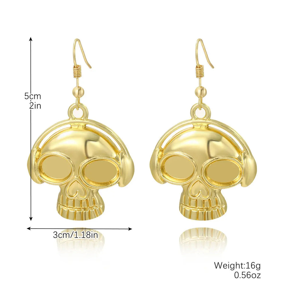 Lovcia Spooky Pumpkin and Skull Bat Earrings Set for Halloween-Earrings-E2307 9 Large Skull-E2307 9 Large Skull