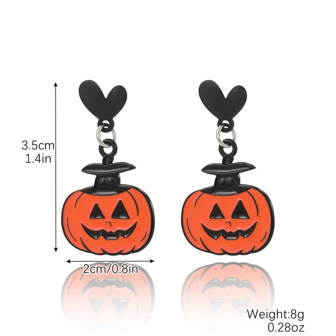 Lovcia Spooky Pumpkin and Skull Bat Earrings Set for Halloween-Earrings-E2308 1 Black Pumpkin-E2308 1 Black Pumpkin