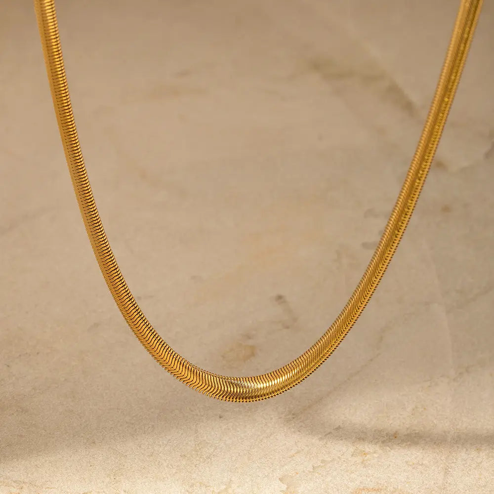 Lovcia Spring Fastener Sailor Clasp Stainless Steel Snake Bone Chain Necklace for Women-Necklaces-JDN20678-JDN20678