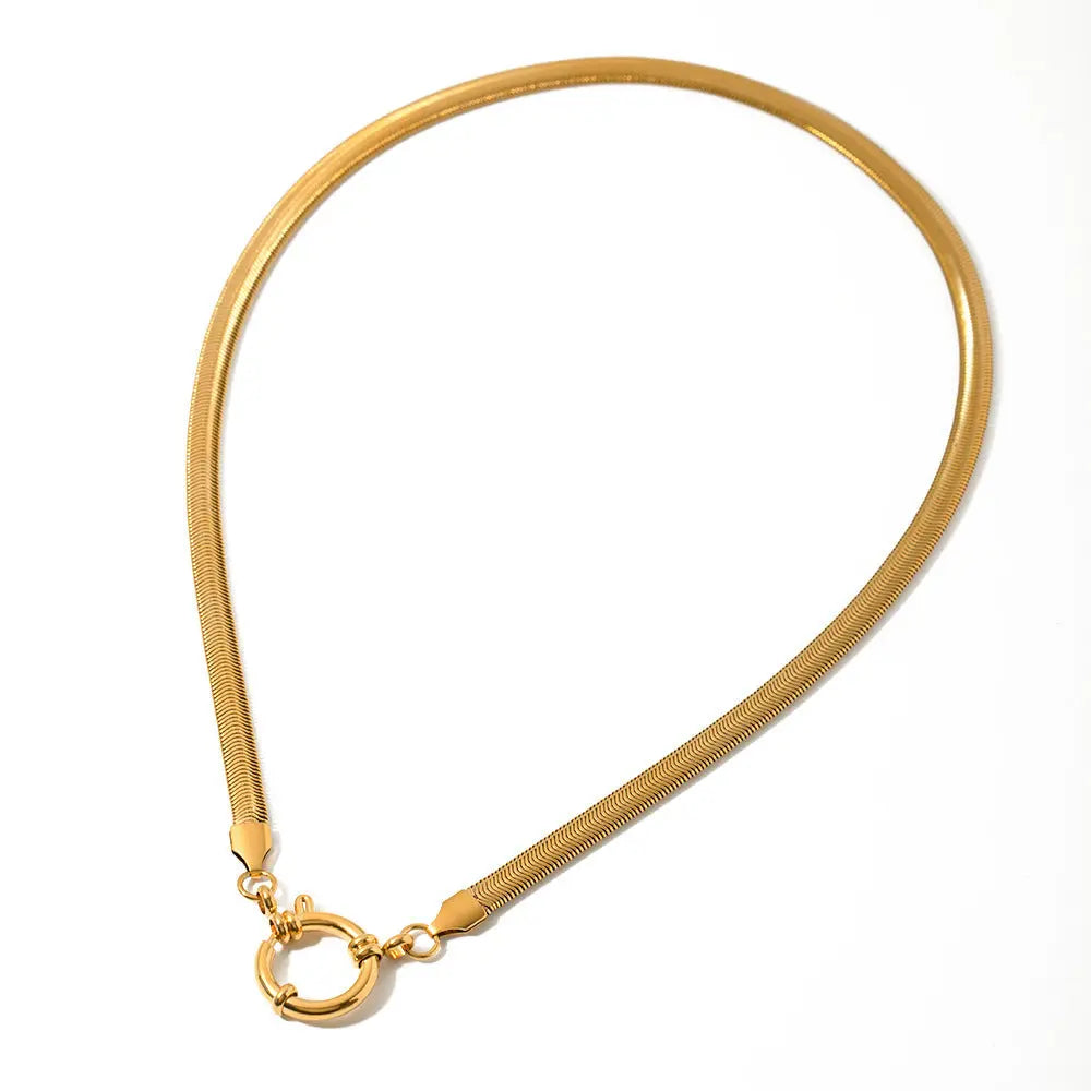Lovcia Spring Fastener Sailor Clasp Stainless Steel Snake Bone Chain Necklace for Women-Necklaces-JDN20678-JDN20678
