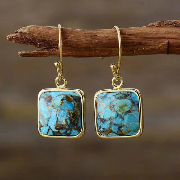 Lovcia Square Copper Drop Earrings-Earrings-Turquoise-One Size-Turquoise
