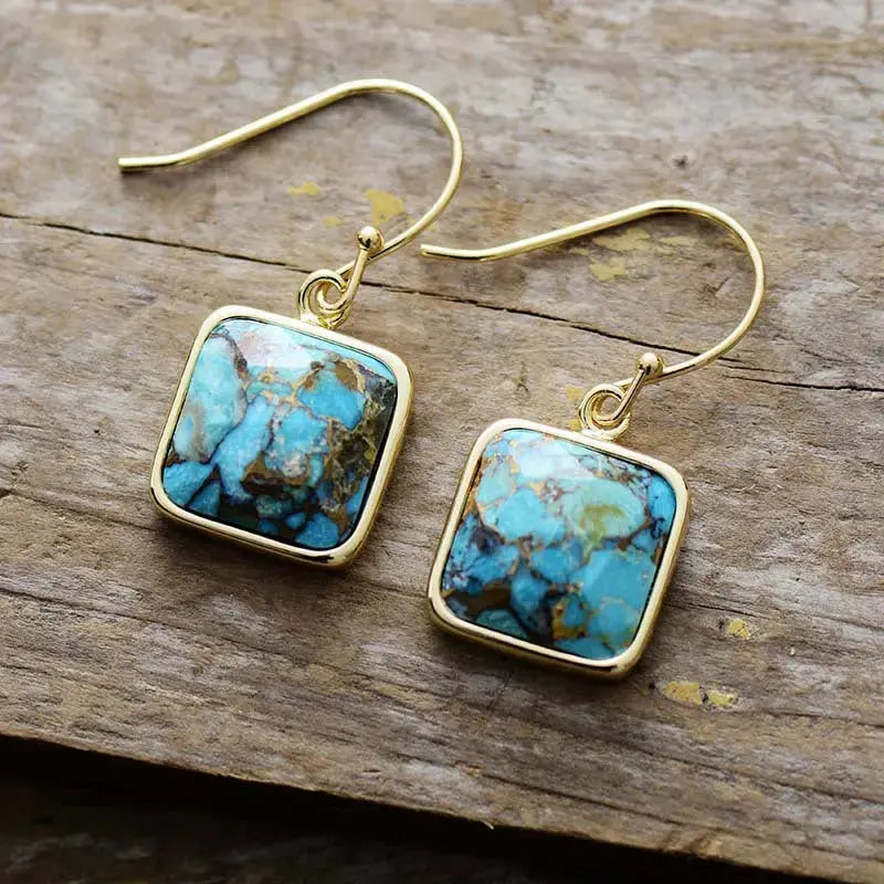 Lovcia Square Copper Drop Earrings-Earrings-Turquoise-One Size-Turquoise