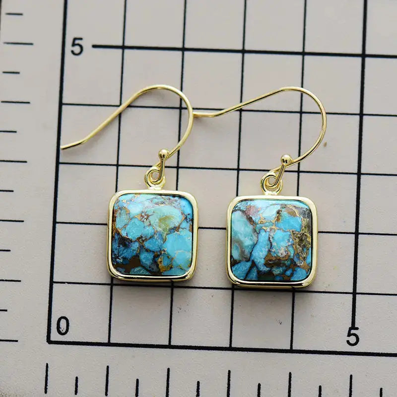 Lovcia Square Copper Drop Earrings-Earrings-Turquoise-One Size-Turquoise
