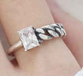 Lovcia Square CZ Hollow Chain Ring 925 Silver Adjustable-Rings-White CZ-White CZ