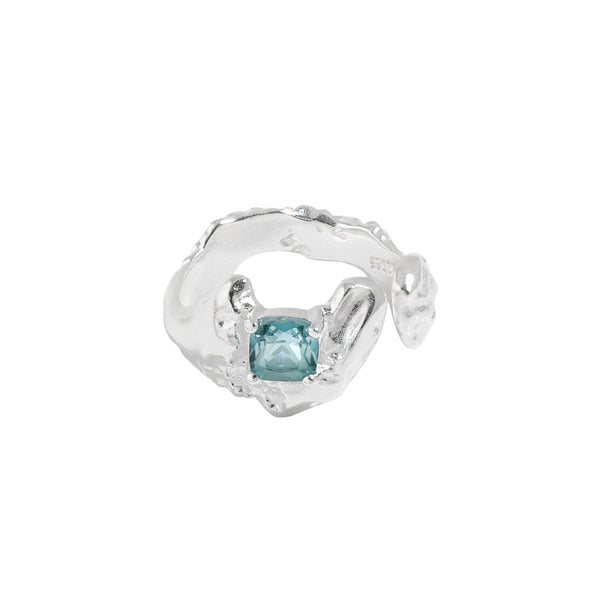 Lovcia Square Green CZ 925 Sterling Silver Adjustable Ring-Rings-Rhodium-Rhodium