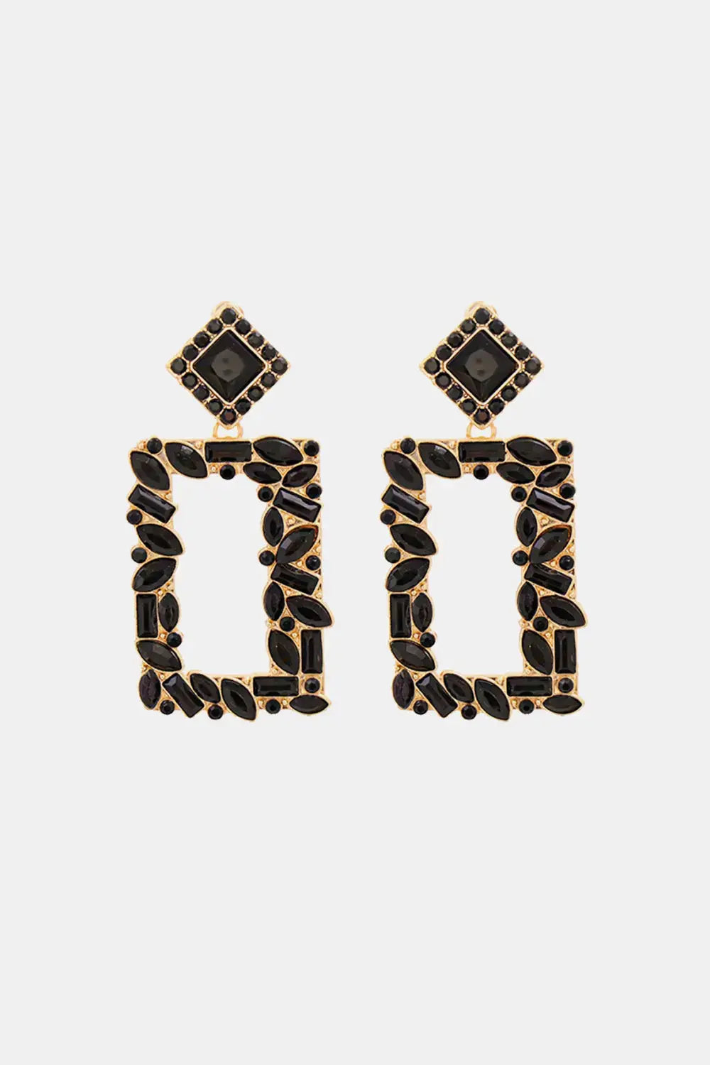 Lovcia Square Shape Glass Stone Dangle Earrings-Earrings-Black-One Size-Black