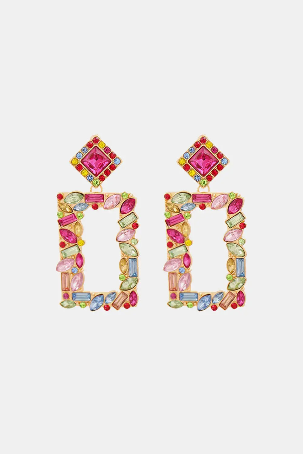 Lovcia Square Shape Glass Stone Dangle Earrings-Earrings-Multicolor-One Size-Multicolor