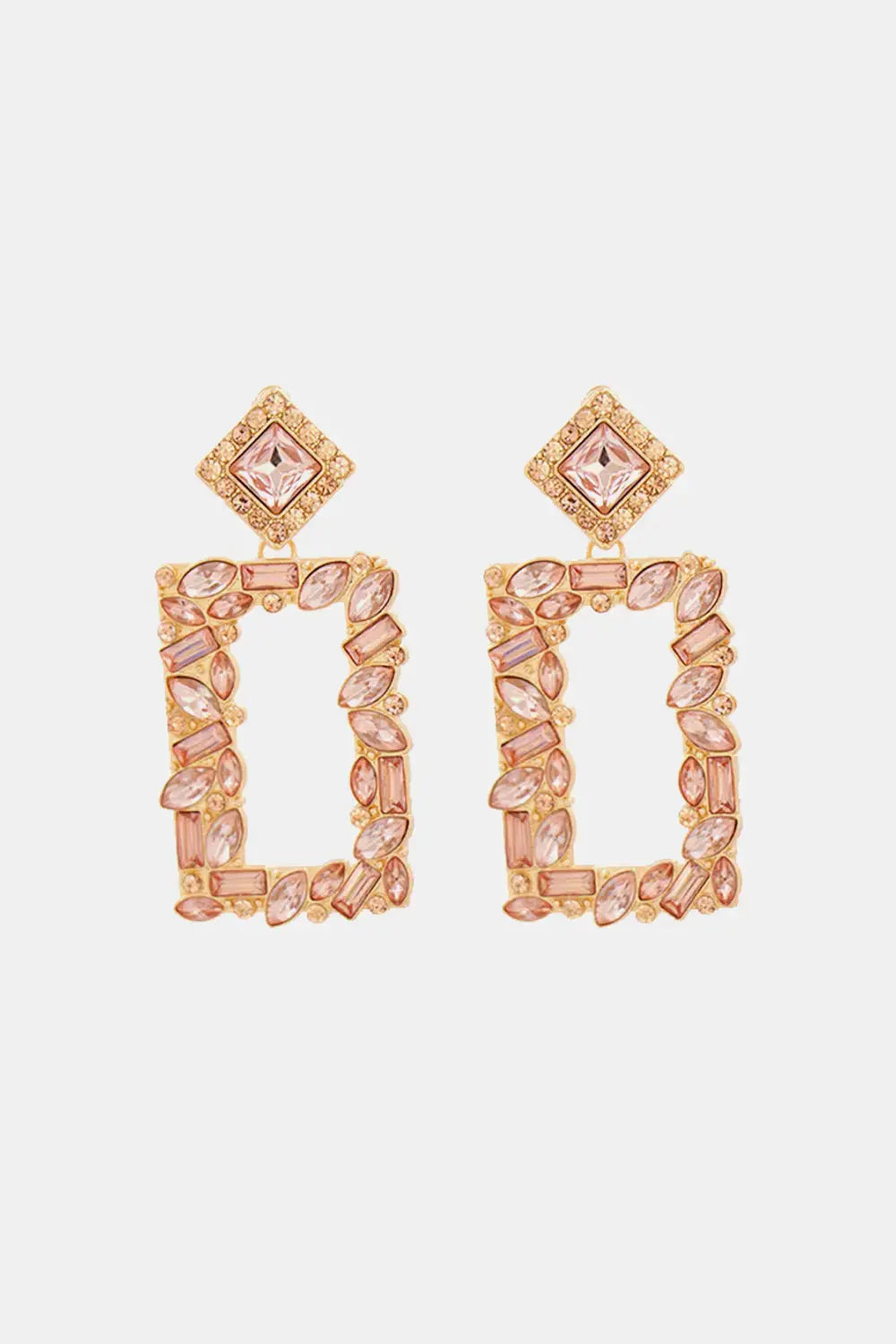 Lovcia Square Shape Glass Stone Dangle Earrings-Earrings-Peach-One Size-Peach