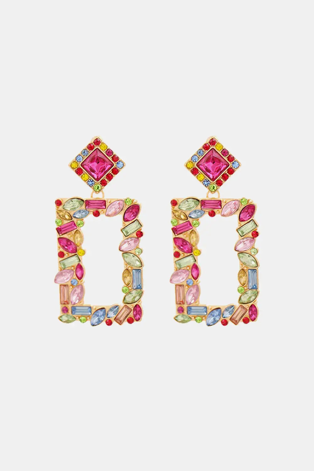 Lovcia Square Shape Glass Stone Dangle Earrings-Earrings-Red-One Size-Red